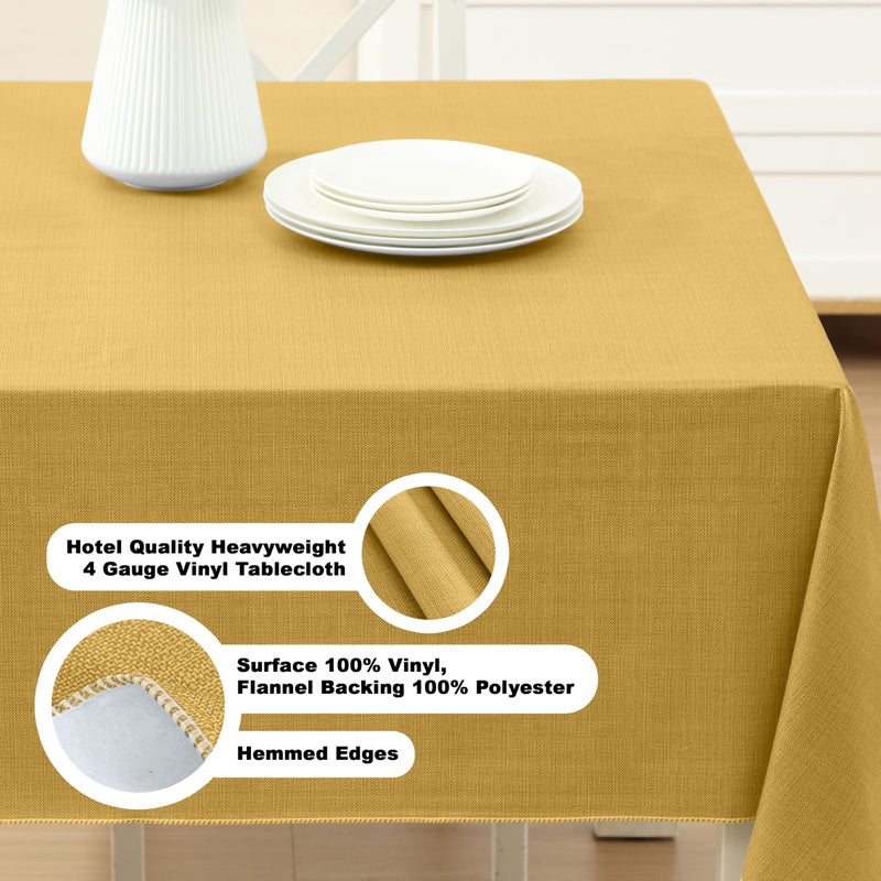 Lintex Cafe Hotel Linen Look Vinyl Flannel Backed Tablecloth, Heavyweight 4 Gauge, 52 x 52 Inch Square, Gold Indoor Outdoor Waterproof Wipe Clean Table Cover - Image 4